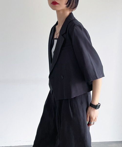 PAGEBOY（ページボーイ）の「ショートサマージャケット（テーラードジャケット・レディース・ブラック/ターコイズブルー/チャコール・FREE）」の12枚目の写真