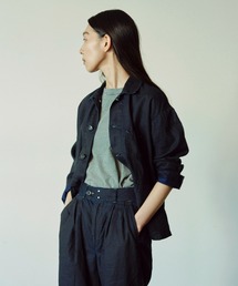 [OMNIGOD womens / オムニゴッド] ハイカウントリネン後染めインディゴ フレンチカバーオール
