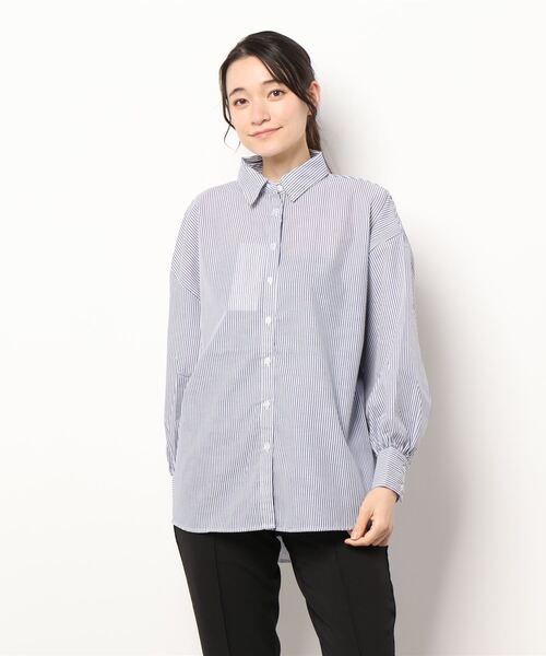 KOBE LETTUCE（コウベレタス）の「ストライプビッグシャツ[C5930]（シャツ/ブラウス・レディース・サックスブルー/グリーン/ピンク/ネイビー・FREE）」の2枚目の写真