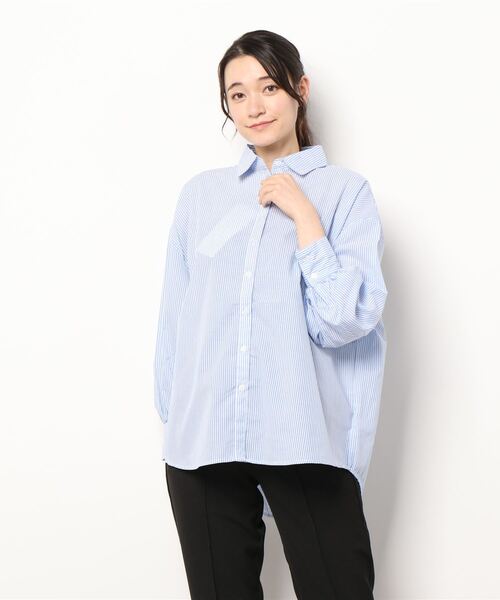 KOBE LETTUCE（コウベレタス）の「ストライプビッグシャツ[C5930]（シャツ/ブラウス・レディース・サックスブルー/グリーン/ピンク/ネイビー・FREE）」の3枚目の写真
