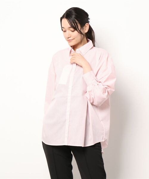 KOBE LETTUCE（コウベレタス）の「ストライプビッグシャツ[C5930]（シャツ/ブラウス・レディース・サックスブルー/グリーン/ピンク/ネイビー・FREE）」の4枚目の写真