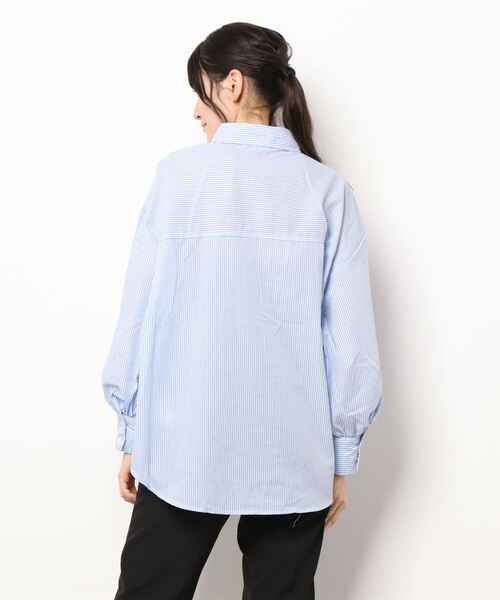KOBE LETTUCE（コウベレタス）の「ストライプビッグシャツ[C5930]（シャツ/ブラウス・レディース・サックスブルー/グリーン/ピンク/ネイビー・FREE）」の5枚目の写真
