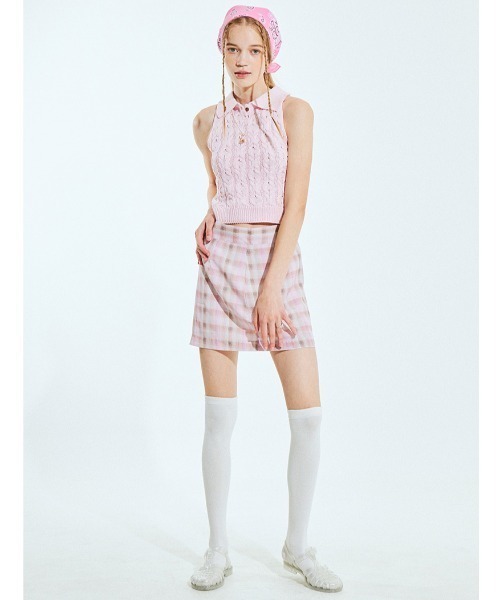 outxo（アウトエクソ）の「A'GEM/9 × .kom『OUTXO/アウトエクソ』クロップド丈 ノースリーブニットカットソー（ニット/セーター・レディース・ピンク・FREE）」の9枚目の写真