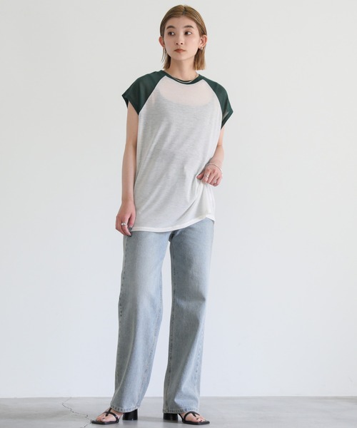 select MOCA(セレクトモカ)の「ラグランスリーブシアートップス(Tシャツ/カットソー・レディース・ブラック/ブルー/グリーン・FREE)」の4枚目の写真