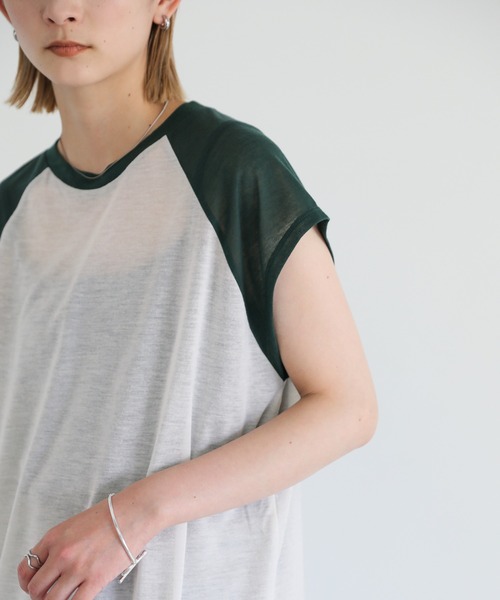 select MOCA(セレクトモカ)の「ラグランスリーブシアートップス(Tシャツ/カットソー・レディース・ブラック/ブルー/グリーン・FREE)」の7枚目の写真