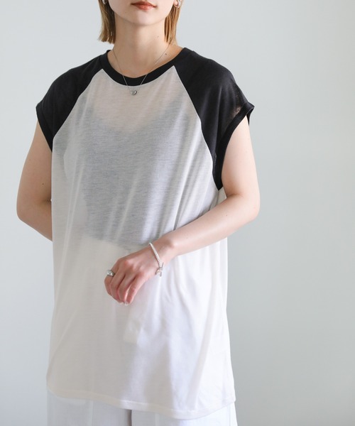 select MOCA(セレクトモカ)の「ラグランスリーブシアートップス(Tシャツ/カットソー・レディース・ブラック/ブルー/グリーン・FREE)」の12枚目の写真