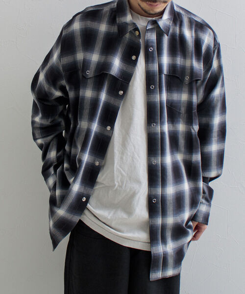 GLOSTER（グロスター）の「【GLOSTER/グロスター】オンブレチェック ウエスタンシャツ（シャツ/ブラウス・メンズ・ネイビー/レッド・M/L）」の7枚目の写真