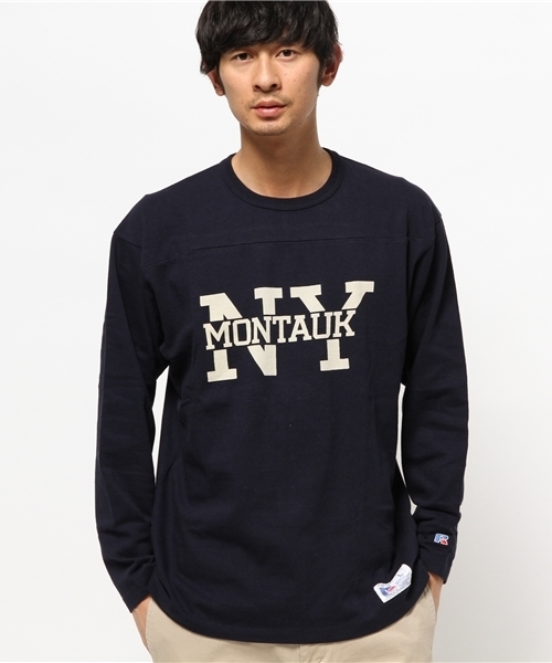 OUTLET(アウトレット)の「【Ciaopanic】RUSSELL別注フットボールTEE(Tシャツ/カットソー・メンズ・ホワイト/ネイビー・LARGE/MEDIUM)」の1枚目の写真