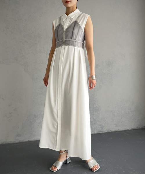 &g'aime(アンジェム)の「【&g’aime】シアービスチェ付きシャツワンピース/2piece(ワンピース・レディース・ホワイト/ブラック・FREE)」の6枚目の写真