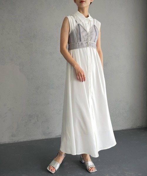 &g'aime(アンジェム)の「【&g’aime】シアービスチェ付きシャツワンピース/2piece(ワンピース・レディース・ホワイト/ブラック・FREE)」の7枚目の写真