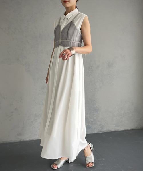 &g'aime(アンジェム)の「【&g’aime】シアービスチェ付きシャツワンピース/2piece(ワンピース・レディース・ホワイト/ブラック・FREE)」の8枚目の写真