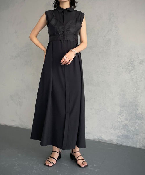 &g'aime(アンジェム)の「【&g’aime】シアービスチェ付きシャツワンピース/2piece(ワンピース・レディース・ホワイト/ブラック・FREE)」の21枚目の写真