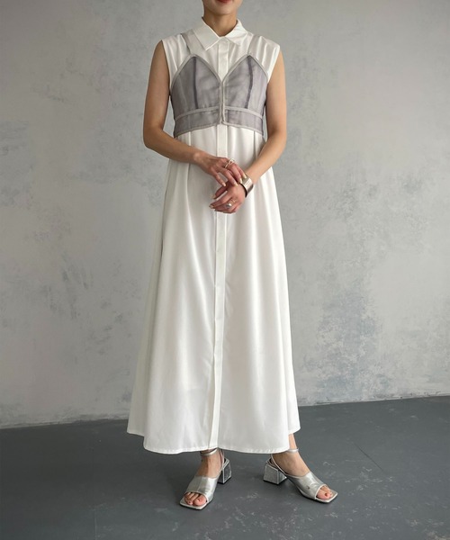 &g'aime(アンジェム)の「【&g’aime】シアービスチェ付きシャツワンピース/2piece(ワンピース・レディース・ホワイト/ブラック・FREE)」の3枚目の写真