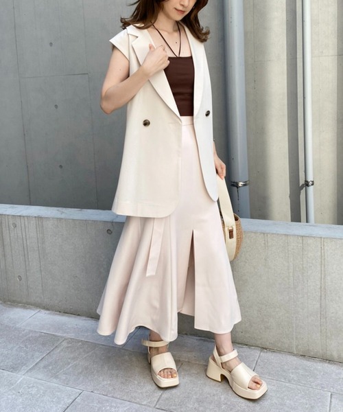 one after another NICE CLAUP（ワンアフターアナザーナイスクラップ）の「スタイルアップが叶う　フロントスリットマーメイドスカート（スカート・レディース・ブラック/ブラウン/チェック/アイボリー・SMALL/MEDIUM）」の14枚目の写真