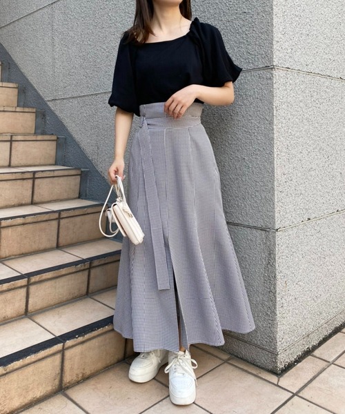 one after another NICE CLAUP（ワンアフターアナザーナイスクラップ）の「スタイルアップが叶う　フロントスリットマーメイドスカート（スカート・レディース・ブラック/ブラウン/チェック/アイボリー・SMALL/MEDIUM）」の18枚目の写真