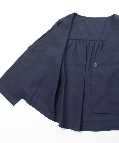 A.N.L（エーエヌエル　レーベル）の「A.N.L 麻１００％　ノーカラーブルゾン　ジャケット（ノーカラージャケット・レディース・チャコールグレー/ベージュ/ネイビー・38）」の13枚目の写真