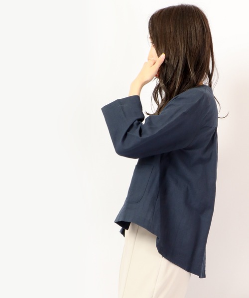 A.N.L（エーエヌエル　レーベル）の「A.N.L 麻１００％　ノーカラーブルゾン　ジャケット（ノーカラージャケット・レディース・チャコールグレー/ベージュ/ネイビー・38）」の15枚目の写真