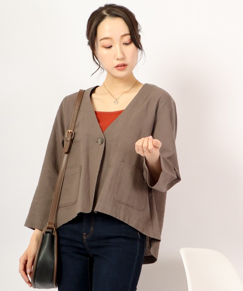 A.N.L（エーエヌエル　レーベル）の「A.N.L 麻１００％　ノーカラーブルゾン　ジャケット（ノーカラージャケット・レディース・チャコールグレー/ベージュ/ネイビー・38）」の14枚目の写真