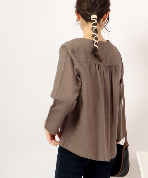 A.N.L（エーエヌエル　レーベル）の「A.N.L 麻１００％　ノーカラーブルゾン　ジャケット（ノーカラージャケット・レディース・チャコールグレー/ベージュ/ネイビー・38）」の4枚目の写真