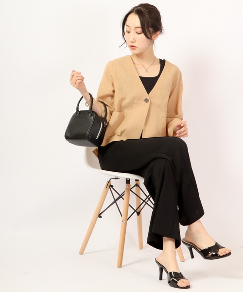 A.N.L（エーエヌエル　レーベル）の「A.N.L 麻１００％　ノーカラーブルゾン　ジャケット（ノーカラージャケット・レディース・チャコールグレー/ベージュ/ネイビー・38）」の10枚目の写真