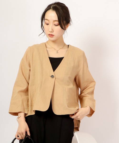 A.N.L（エーエヌエル　レーベル）の「A.N.L 麻１００％　ノーカラーブルゾン　ジャケット（ノーカラージャケット・レディース・チャコールグレー/ベージュ/ネイビー・38）」の12枚目の写真