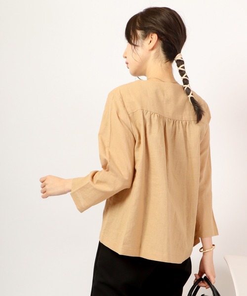 A.N.L（エーエヌエル　レーベル）の「A.N.L 麻１００％　ノーカラーブルゾン　ジャケット（ノーカラージャケット・レディース・チャコールグレー/ベージュ/ネイビー・38）」の11枚目の写真