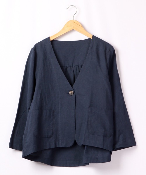 A.N.L（エーエヌエル　レーベル）の「A.N.L 麻１００％　ノーカラーブルゾン　ジャケット（ノーカラージャケット・レディース・チャコールグレー/ベージュ/ネイビー・38）」の20枚目の写真