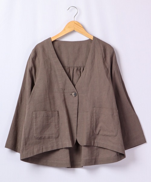 A.N.L（エーエヌエル　レーベル）の「A.N.L 麻１００％　ノーカラーブルゾン　ジャケット（ノーカラージャケット・レディース・チャコールグレー/ベージュ/ネイビー・38）」の18枚目の写真