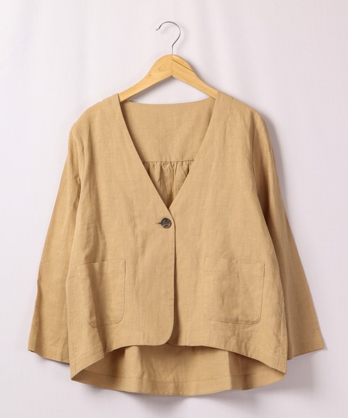 A.N.L（エーエヌエル　レーベル）の「A.N.L 麻１００％　ノーカラーブルゾン　ジャケット（ノーカラージャケット・レディース・チャコールグレー/ベージュ/ネイビー・38）」の22枚目の写真