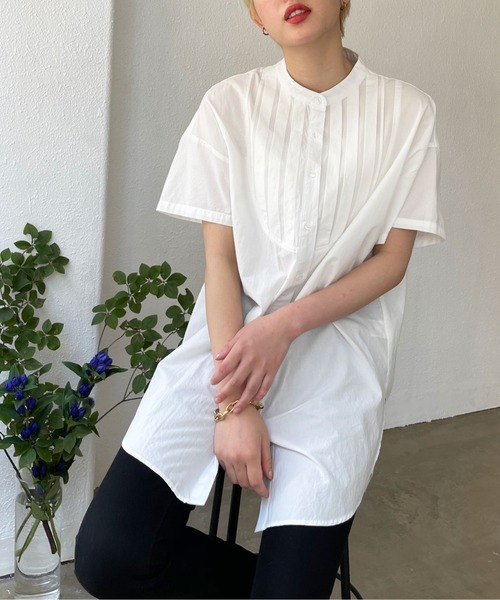 Shelly island(シェリーアイランド)の「ハーフスリーブタックシャツ(シャツ/ブラウス・レディース・ホワイト/ブラック・FREE)」の7枚目の写真