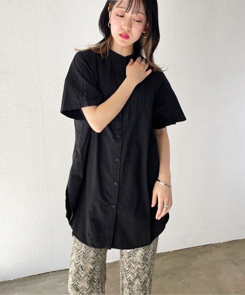 Shelly island(シェリーアイランド)の「ハーフスリーブタックシャツ(シャツ/ブラウス・レディース・ホワイト/ブラック・FREE)」の14枚目の写真