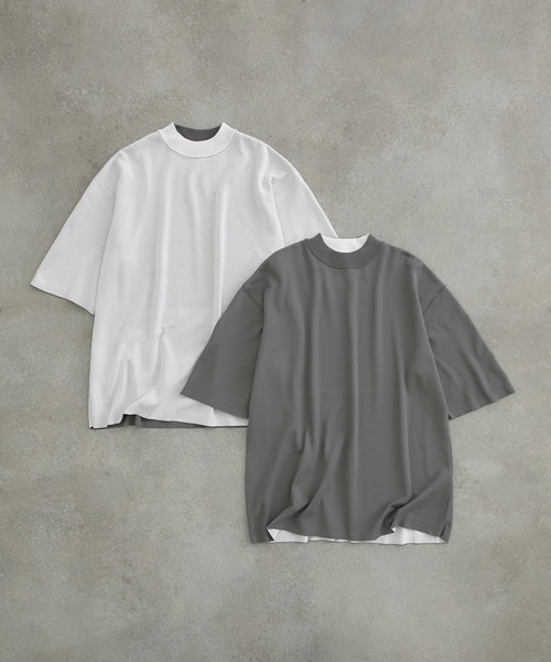 PUBLIC TOKYO（パブリックトウキョウ）の「くるりサマーニットTシャツ/2WAYリバーシブル（Tシャツ/カットソー・メンズ・ブラック/ベージュ/グレー/サックスブルー/ミント・1/2/3）」の3枚目の写真