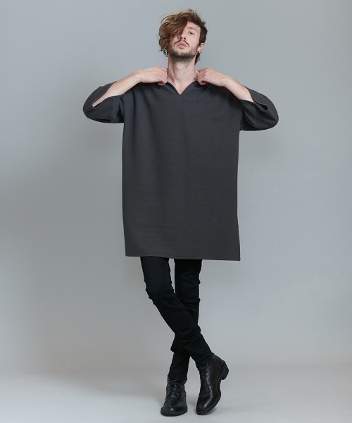 NO ID.(ノーアイディ)の「mlt3898-ハーフスリーブキーネックロングPO プルオーバー(Tシャツ/カットソー・メンズ・ブルーグリーン/ブラック/グレー/ホワイト・ONE SIZE)」の18枚目の写真