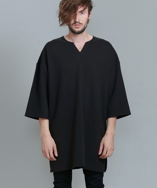 NO ID.(ノーアイディ)の「mlt3898-ハーフスリーブキーネックロングPO プルオーバー(Tシャツ/カットソー・メンズ・ブルーグリーン/ブラック/グレー/ホワイト・ONE SIZE)」の20枚目の写真