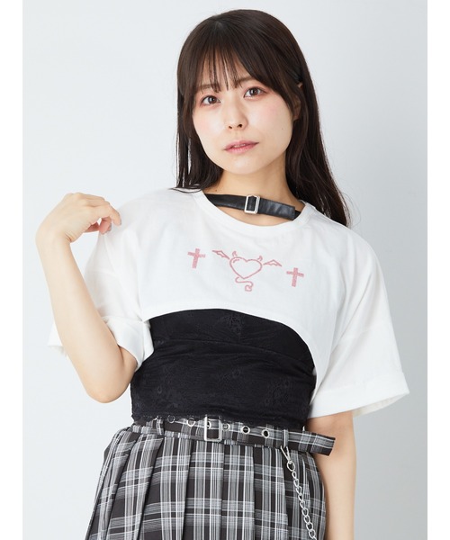 Ank Rouge（アンクルージュ）の「デビルハートクロップドゆるTE（Tシャツ/カットソー・レディース・ホワイト/ブラック/ピンク・M）」の2枚目の写真