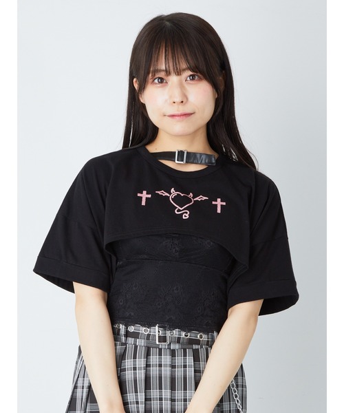 Ank Rouge（アンクルージュ）の「デビルハートクロップドゆるTE（Tシャツ/カットソー・レディース・ホワイト/ブラック/ピンク・M）」の3枚目の写真