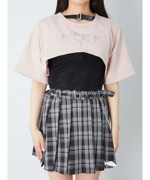 Ank Rouge（アンクルージュ）の「デビルハートクロップドゆるTE（Tシャツ/カットソー・レディース・ホワイト/ブラック/ピンク・M）」の5枚目の写真