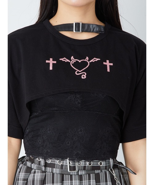 Ank Rouge（アンクルージュ）の「デビルハートクロップドゆるTE（Tシャツ/カットソー・レディース・ホワイト/ブラック/ピンク・M）」の11枚目の写真