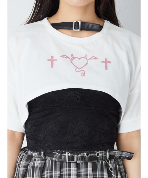 Ank Rouge（アンクルージュ）の「デビルハートクロップドゆるTE（Tシャツ/カットソー・レディース・ホワイト/ブラック/ピンク・M）」の10枚目の写真