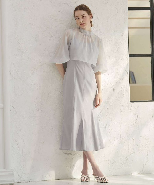 美品✨　andcouture シアープルオーバーレイヤードワンピース AND COUTURE（アンドクチュール）の「【7分袖】シアープルオーバー