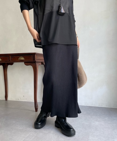 DouDou(ドゥドゥ)の「【新色追加】シアーTEEブラウス+リブスカート(ワンピース・レディース・ベージュ/ブラック/グレイッシュベージュ・FREE)」の22枚目の写真