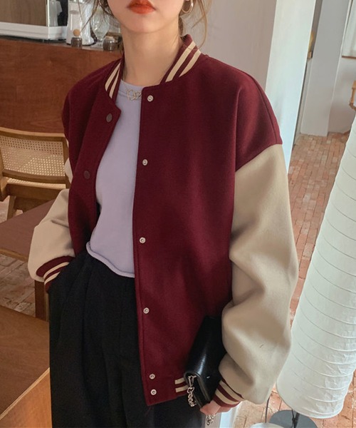 EPICKS（エピックス）の「袖配色シンプルスタジャン（スタジャン・レディース・ワイン/ブラウン・XL/L）」の2枚目の写真