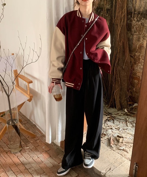 EPICKS（エピックス）の「袖配色シンプルスタジャン（スタジャン・レディース・ワイン/ブラウン・XL/L）」の3枚目の写真