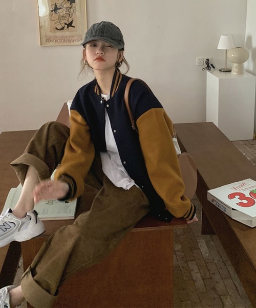 EPICKS（エピックス）の「袖配色シンプルスタジャン（スタジャン・レディース・ワイン/ブラウン・XL/L）」の5枚目の写真