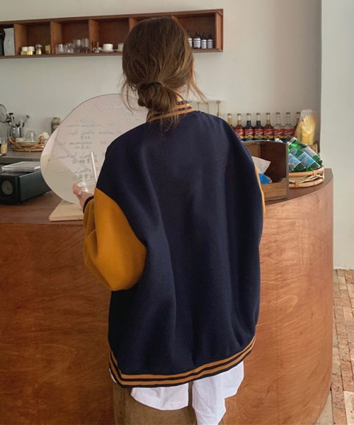 EPICKS（エピックス）の「袖配色シンプルスタジャン（スタジャン・レディース・ワイン/ブラウン・XL/L）」の6枚目の写真