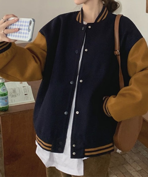 EPICKS（エピックス）の「袖配色シンプルスタジャン（スタジャン・レディース・ワイン/ブラウン・XL/L）」の7枚目の写真