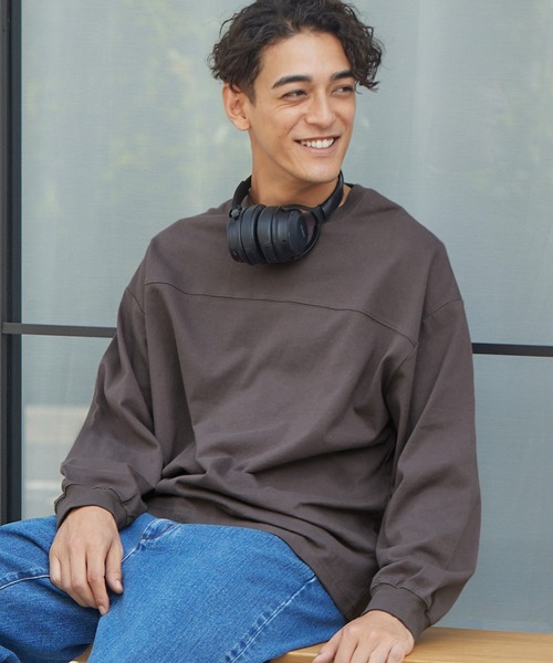 coca（coca）（コカ）の「ヘビーウェイト フットボールロングTシャツ（Tシャツ/カットソー・メンズ・オレンジ/ホワイト/ブラック/ダークグリーン/ネイビー/ベージュ/グレー/ターコイズブルー/カーキ/ピンク/ブルー/ライトベージュ/チャコール/グレイッシュベージュ/ワイン・M/L/XL）」の4枚目の写真