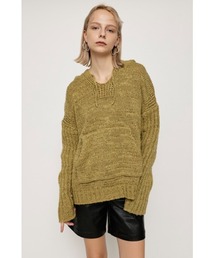 HOODED TUNIC KNIT TOPS フーデッド チュニック ニット トップス