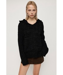 HOODED TUNIC KNIT TOPS フーデッド チュニック ニット トップス