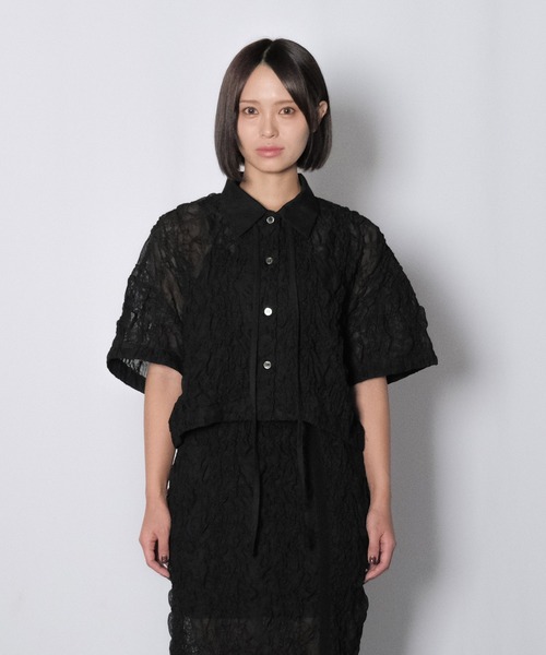 Wizzard(ウィザード)の「Wizzard ウィザード / EMBROIDERY SHIRRING FAB PAJAMA BLOUSE レース刺繍シャーリングパジャマブラウス(シャツ/ブラウス・レディース・ブラック/ミント・0)」の2枚目の写真